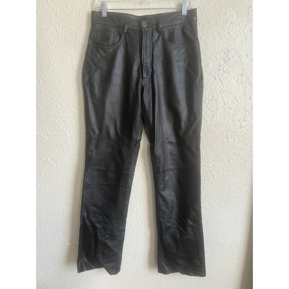 Vintage The Limited Pants Womens Sz 4 Black Genuine Leather Mid Rise Motto Y2K